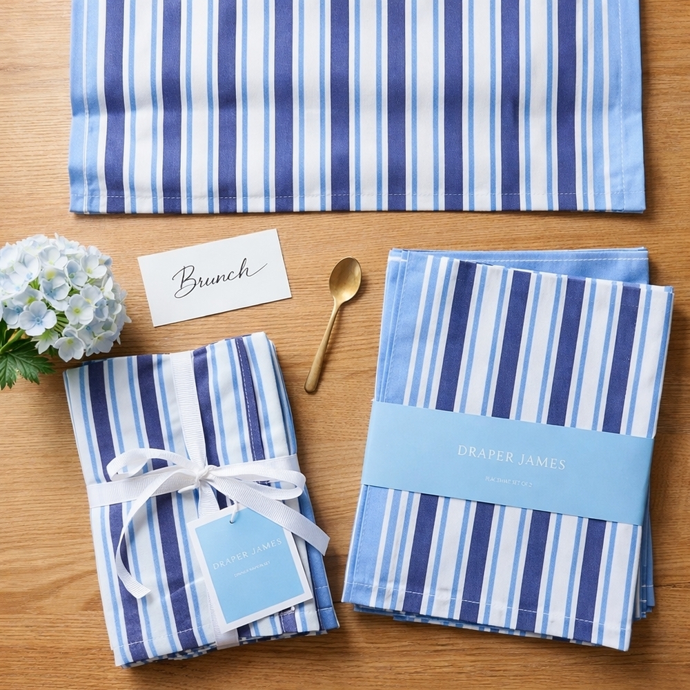 Draper James Blue Stripe Coastal Table Linen Set | Runner Napkins Placemats NWT